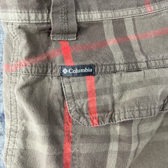 Columbia Shorts Mens 32 Orange Brown Plaid‎ Flat Front Chino 10" Inseam Cargo - Picture 4 of 5